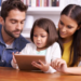 Parents viewing their child's academic progress on a mobile device